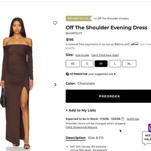 BUMPSUIT Off The Shoulder Evening Dress - Size Medium